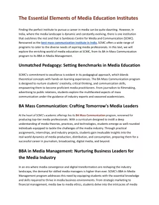 The Essential Elements of Media Education Institutes