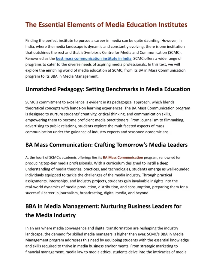 the essential elements of media education