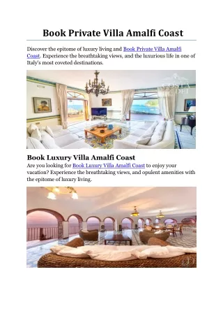 Book Private Villa Amalfi Coast