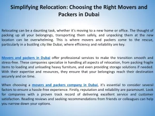 Simplifying Relocation Choosing the Right Movers and Packers in Dubai