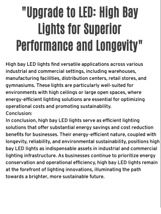 High Bay LED Lights: Pioneers of Energy Efficiency: