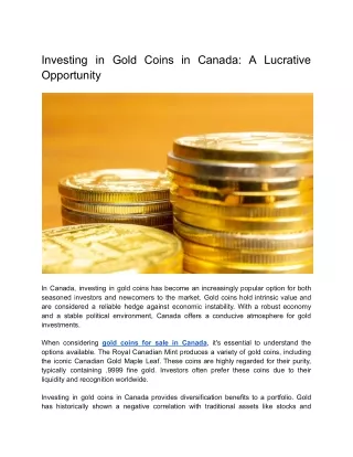 Investing in Gold Coins in Canada_ A Lucrative Opportunity