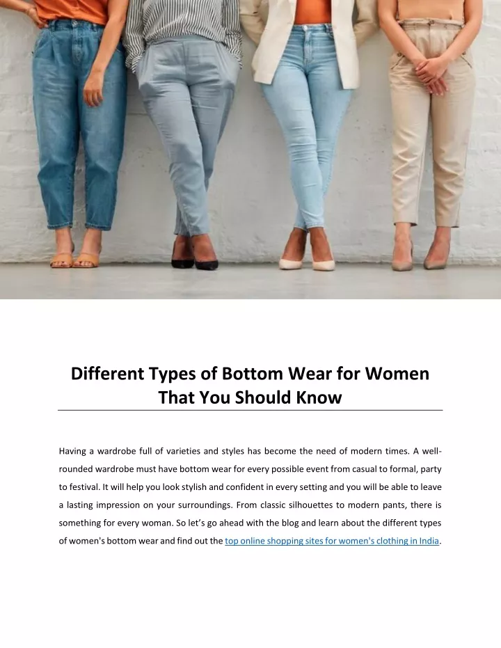 different types of bottom wear for women that