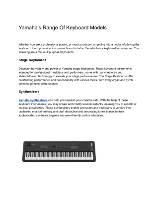 Yamaha's Range Of Keyboard Models