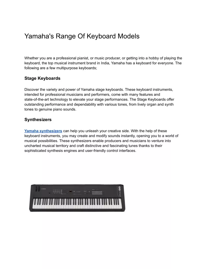 yamaha s range of keyboard models