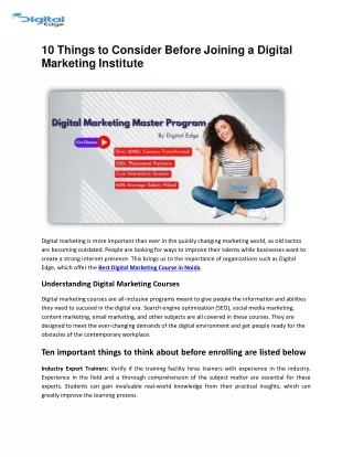 10 Things to Consider Before Joining a Digital Marketing Institute