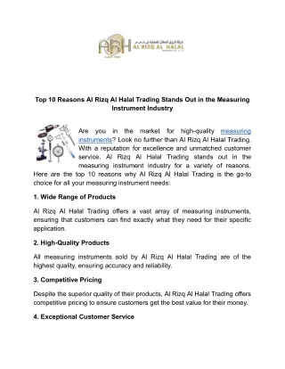 Top 10 Reasons Al Rizq Al Halal Trading Stands Out in the Measuring Instrument