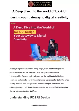 A Deep dive into the world of UX & UI design your gateway to digital creativity