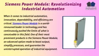 Redefining Industrial Automation With Siemens Power Module Services