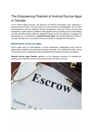 The Empowering Potential of Android Escrow Apps in Canada