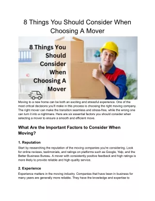 8 Things You Should Consider When Choosing A Mover