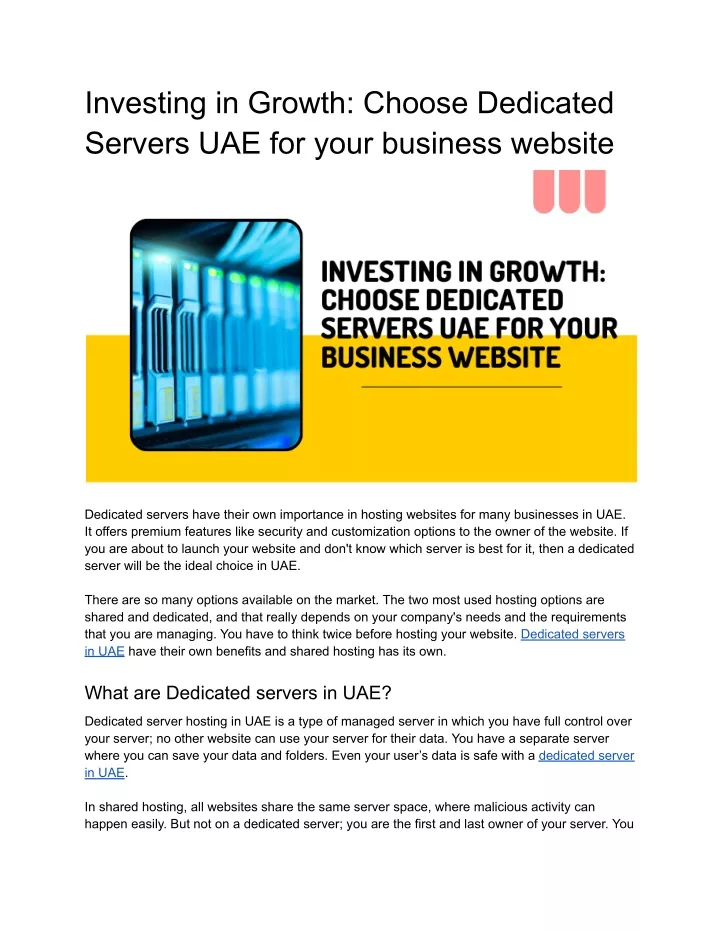 investing in growth choose dedicated servers