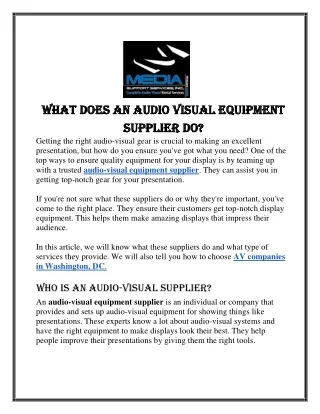 What Does An Audio Visual Equipment Supplier Do