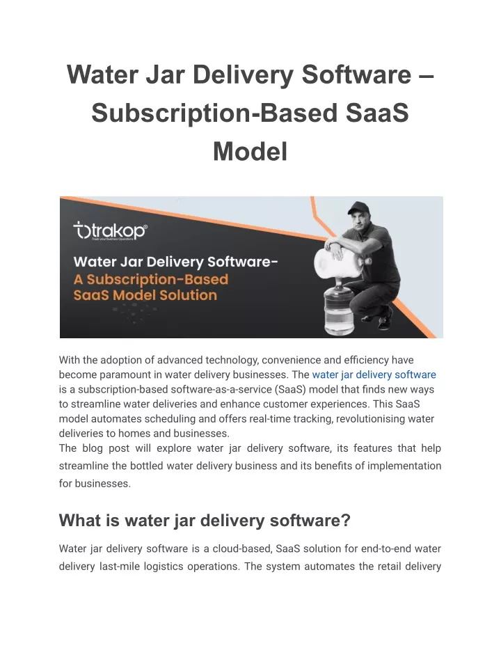 water jar delivery software subscription based