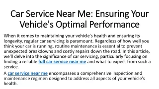 Car Service Near Me Ensuring Your Vehicle's Optimal Performance