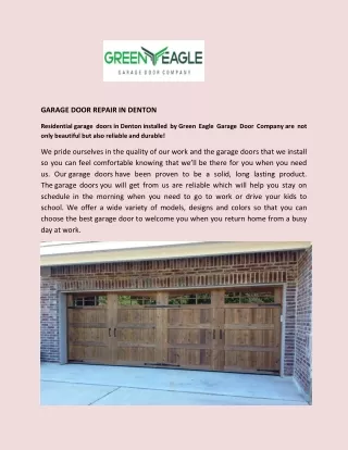 Residential Garage Doors Service in Denton installed by Green Eagle Garage Door Company
