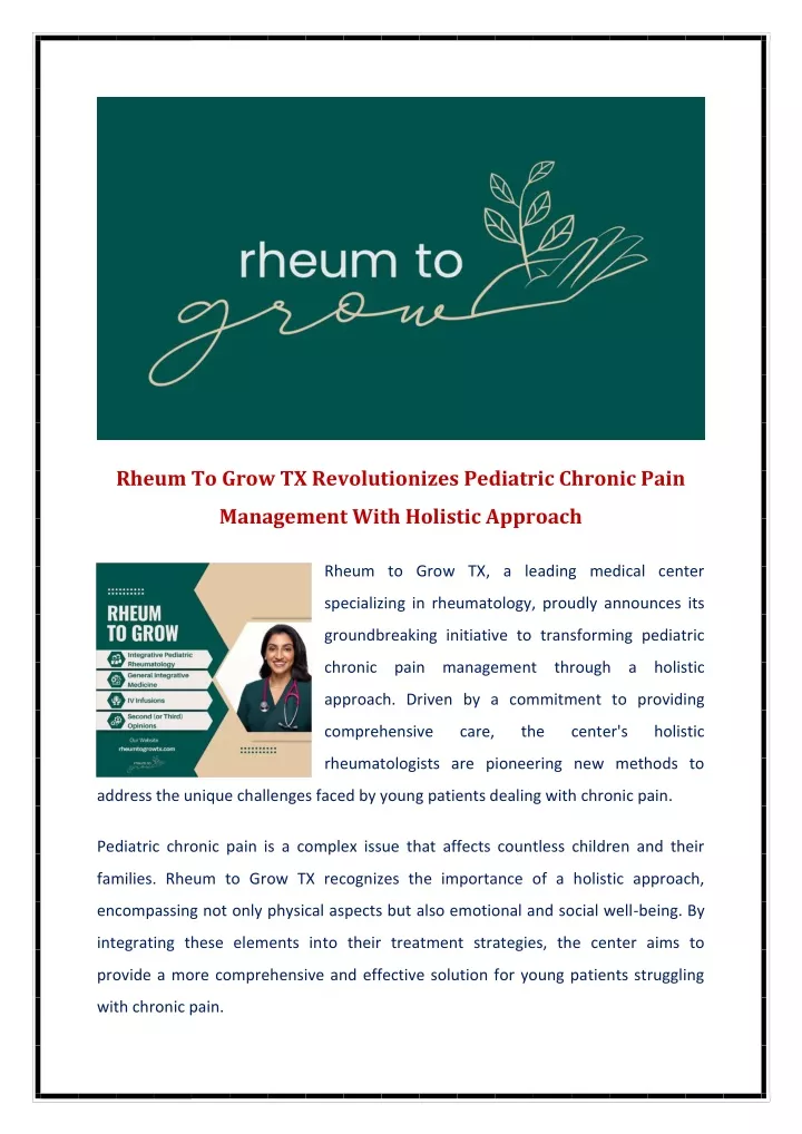 rheum to grow tx revolutionizes pediatric chronic