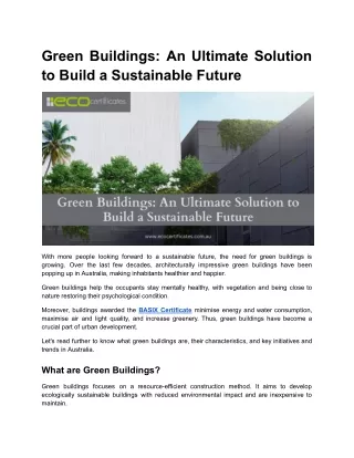 Green Buildings_ An Ultimate Solution to Build a Sustainable Future