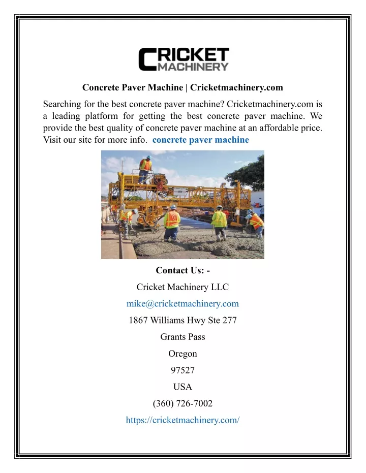 concrete paver machine cricketmachinery com