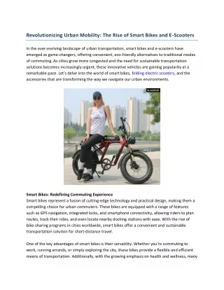 Revolutionizing Urban Mobility: The Rise of Smart Bikes and E-Scooters