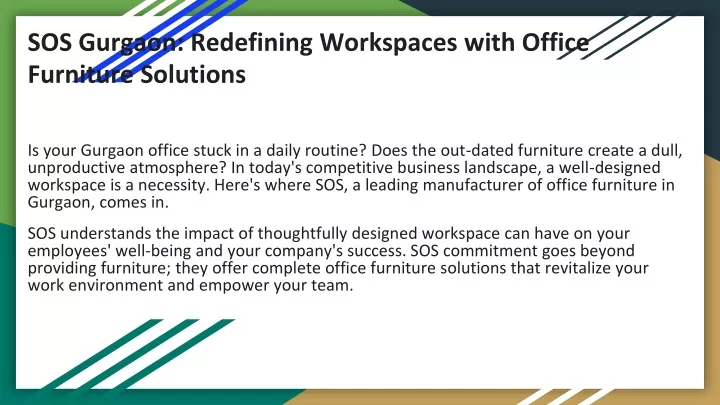 sos gurgaon redefining workspaces with office furniture solutions