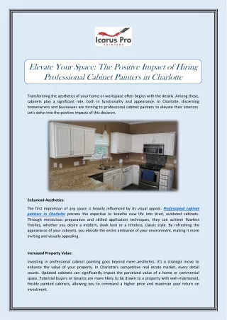 Elevate Your Space The Positive Impact of Hiring Professional Cabinet Painters in Charlotte