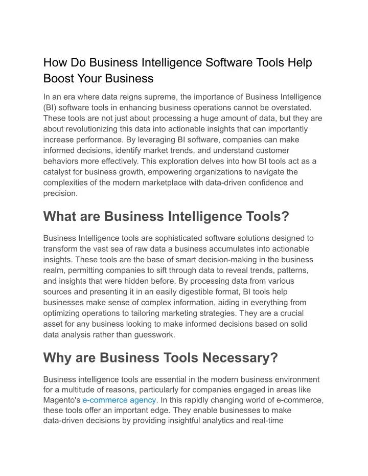 how do business intelligence software tools help