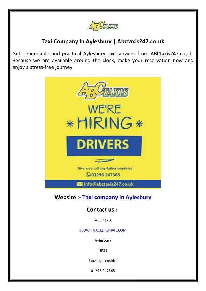 taxi company in aylesbury abctaxis247 co uk