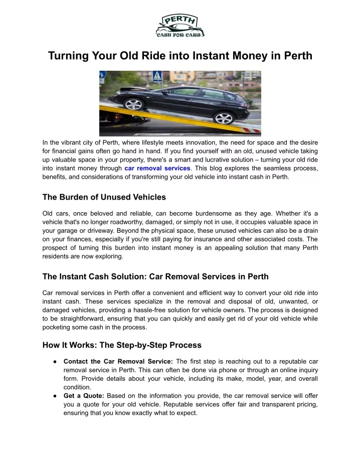 turning your old ride into instant money in perth