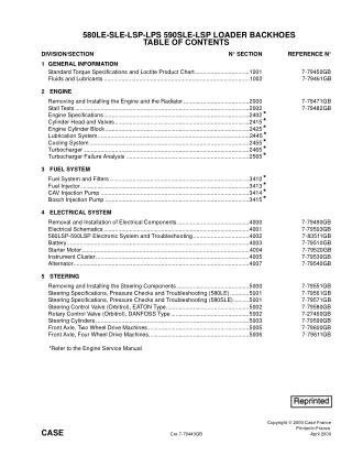 CASE 590LSP Loader Backhoe Service Repair Manual