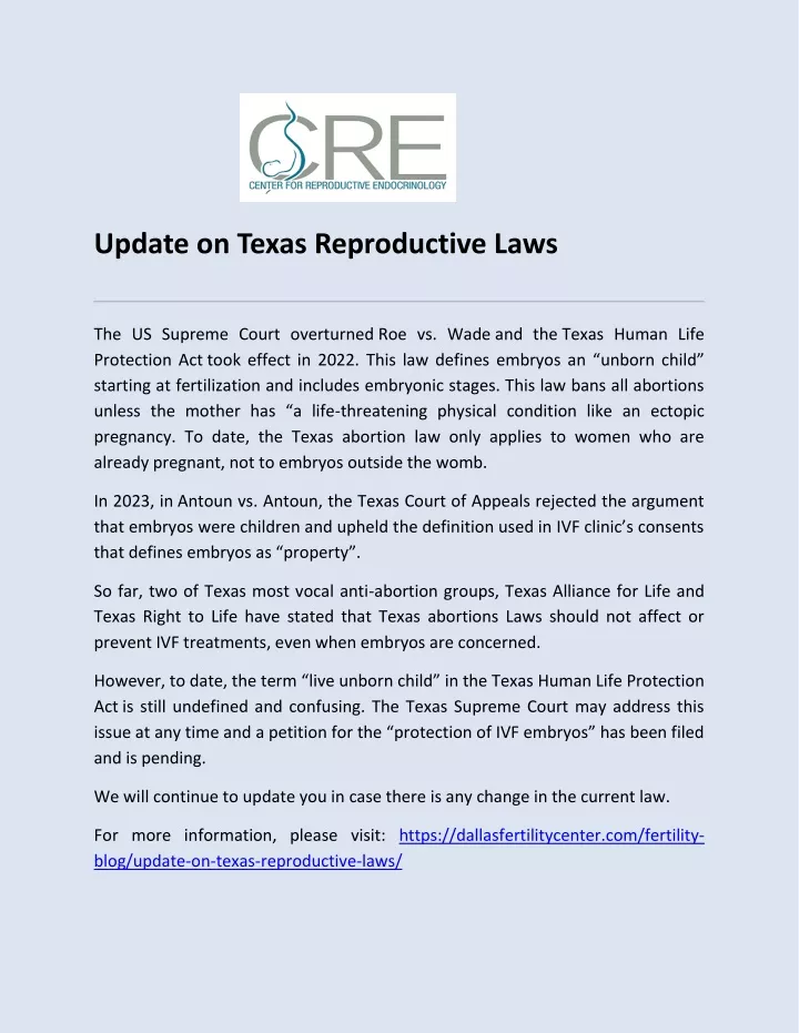 update on texas reproductive laws