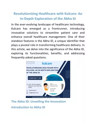 Revolutionizing Healthcare with Kulcare An In-Depth Exploration of the Abha ID