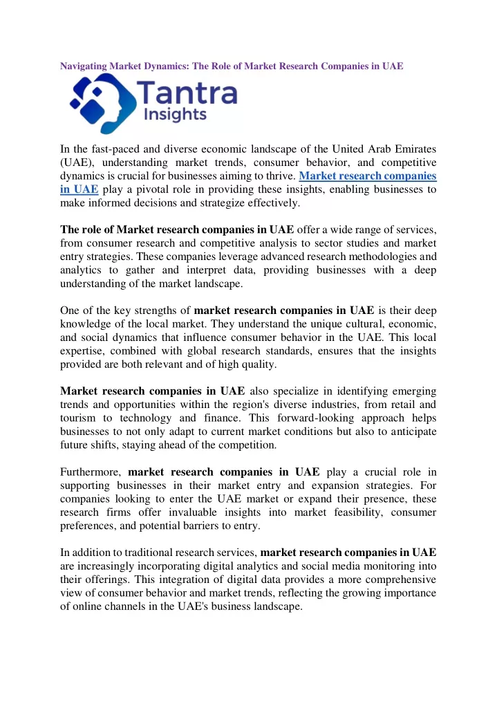 PPT - Navigating Market Dynamics: The Role of Market Research Companies in UAE PowerPoint 