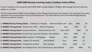 ANM GNM Nursing Coaching Center in Kolkata