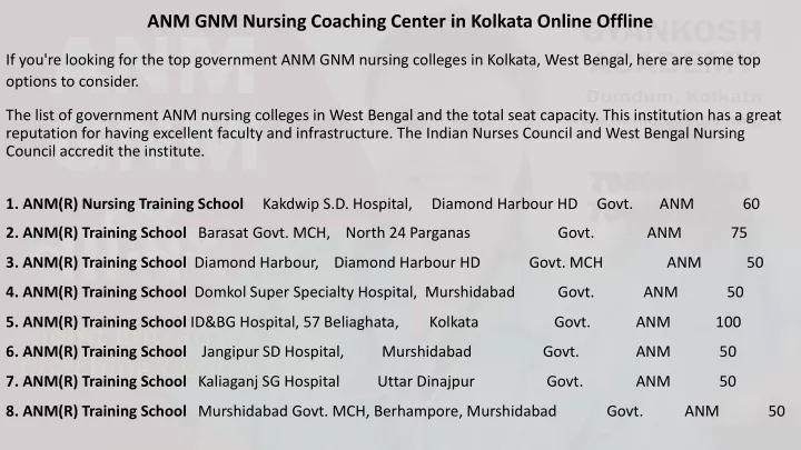 anm gnm nursing coaching center in kolkata online offline