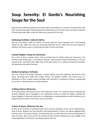 El Gordo's Nourishing Soups for the Soul