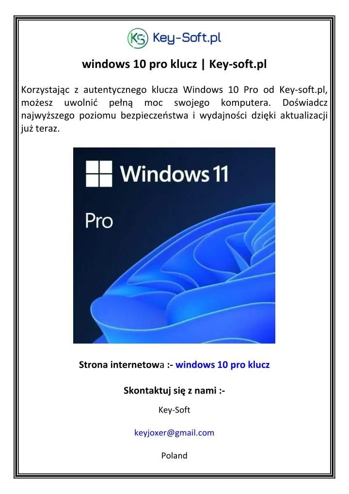 windows 10 pro klucz key soft pl