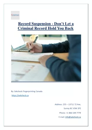 Record Suspension - Don’t Let a Criminal Record Hold You Back