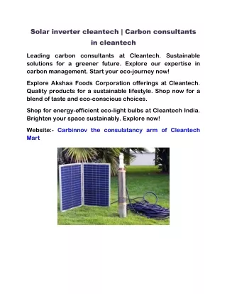 Solar inverter cleantech | Carbon consultants in cleantech