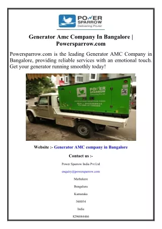 Generator Amc Company In Bangalore  Powersparrow.com