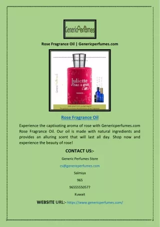 Rose Fragrance Oil | Genericperfumes.com