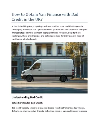 How to Obtain Van Finance with Bad Credit in the UK?