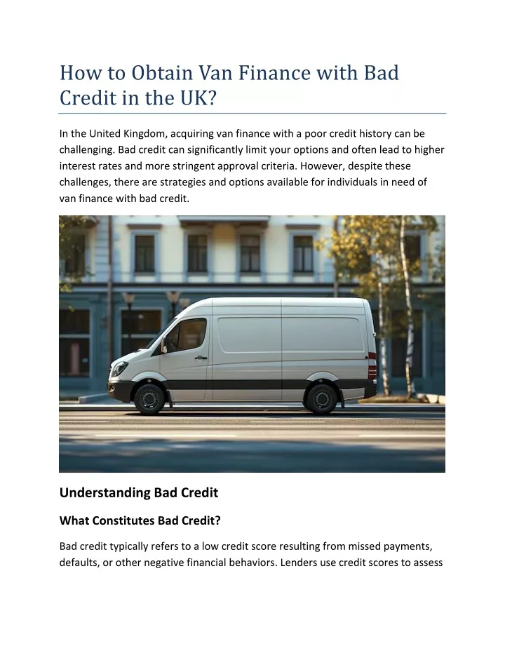 how to obtain van finance with bad credit