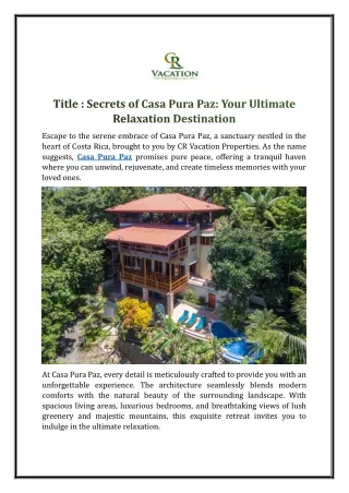 Secrets of Casa Pura Paz: Your Ultimate Relaxation Destination