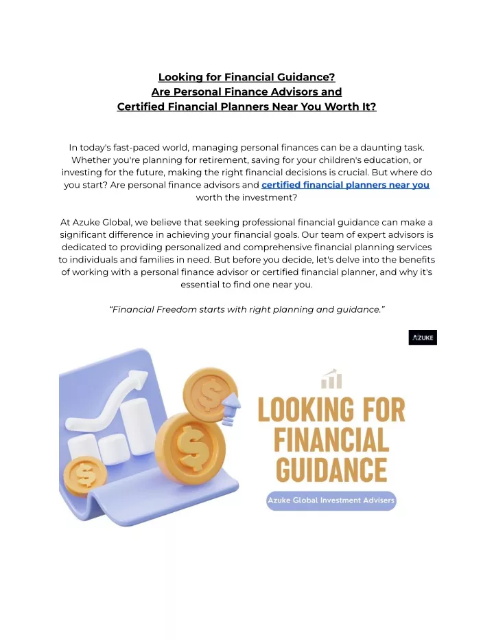 looking for financial guidance are personal