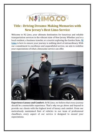Driving Dreams: Making Memories with New Jersey's Best Limo Service