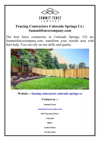 Fencing Contractors Colorado Springs Co  Summitfencecompany