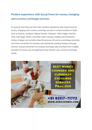 Positive experience with Guruji Forex for money changing and currency exchange services