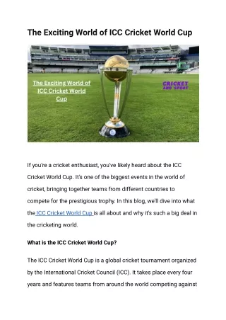 The Exciting World of ICC Cricket World Cup