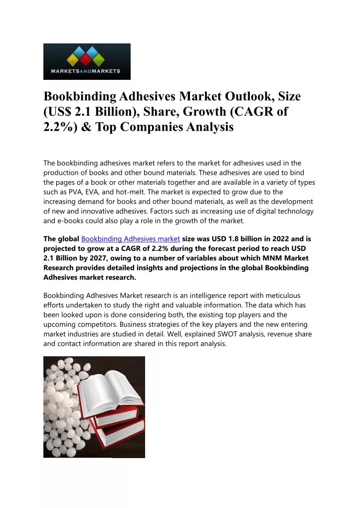 bookbinding adhesives market outlook size